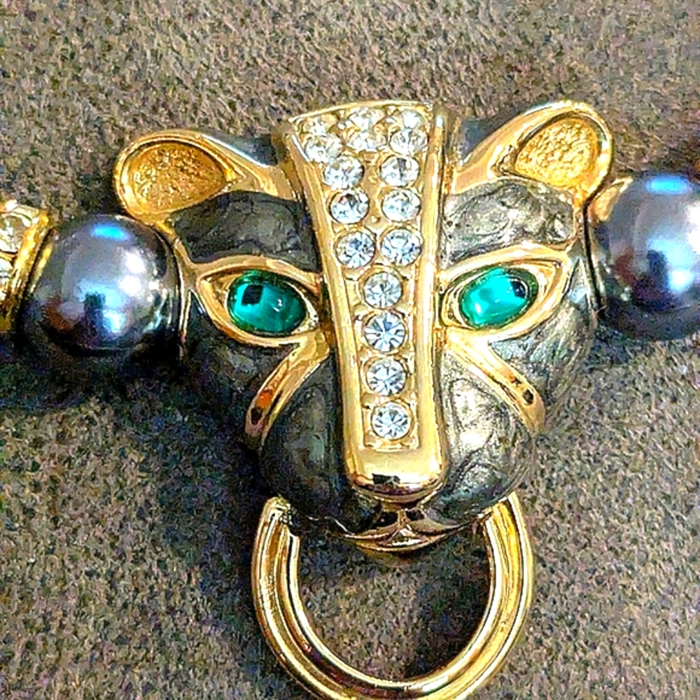 Kenneth Jay Lane Gold and Black Panther Necklace